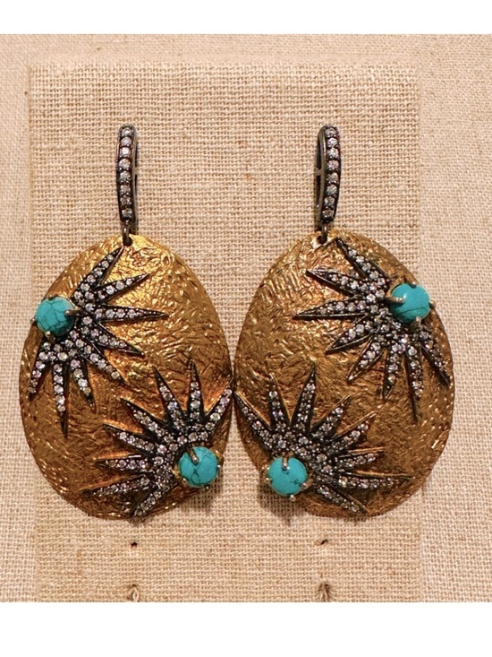 Kanupriya Jewelry - Kanupriya | Earrings | Kanupriya Turquoise & CZ Starburst Oval Earrings